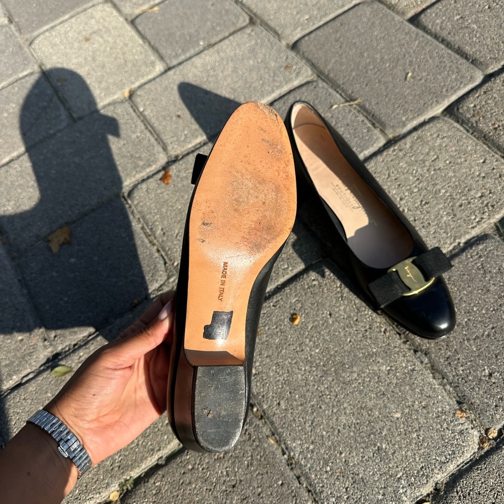 Salvatore Ferragamo Black Flats with Gold Buckle - Picture 3 of 4
